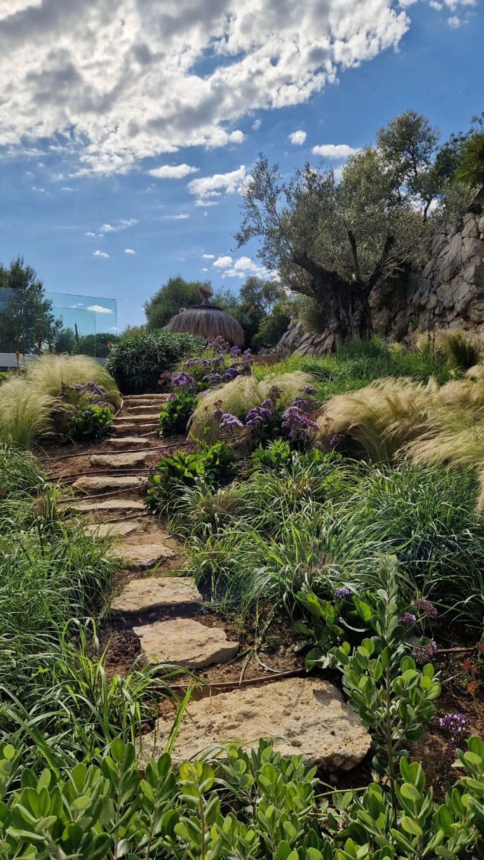 Natural irregular stepping-stone pathway in Bonaire, Mallorca.